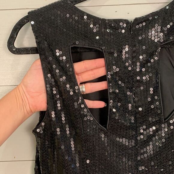 Vince Camuto little black holiday dress sequins black satin skirt size 10 - Picture 9 of 10